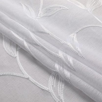 VISIONTEX White Sheer Voile Curtains, Decorative White Embroidery Faux Linen Rod Pocket Window Drapes for Home Kitchen, Living Room and Bedroom 54 x 108 Inch, Set of 2 Curtain Panels