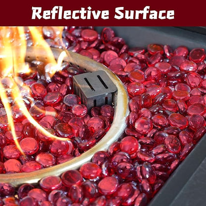 Fire Pit Glass Beads, Red Luster Reflective Tempered Glass Rocks for Natural, Propane or Gas Fireplace, Fire Pit Table, Marbles for Vase, Landscaping, Home Decor, 10lb