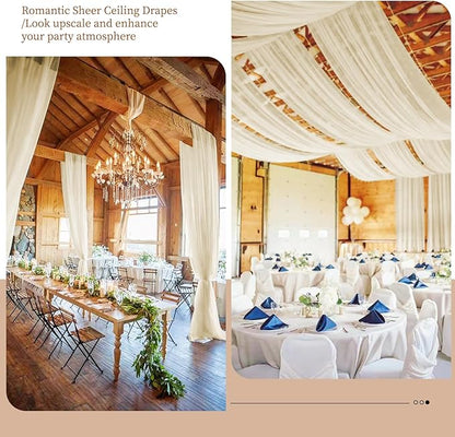 6 Panels Ivory Ceiling Drapes 5ftx10ft Wedding Chiffon Fabric Arch Draping Sheer Curtains Soft Drapery for Party Ceremony Stage Swag Decorations