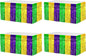 4 Pack 29x108 Inch Mardi Gras Metallic Foil Fringe Tinsel Table Skirts for Rectangle Tables Streamer for Christmas, Birthday, Parade Floats, Halloween Party Supplies(Gold Green Purple)