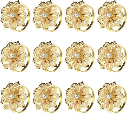 KPOSIYA Set of 20 Napkin Rings, Metal Gold Hollow Out Flower Napkin Ring Holder for Wedding Party Holiday Banquet Christmas Dinner Delicate Serviette Buckles Decor Favor (20, Flower-Gold)