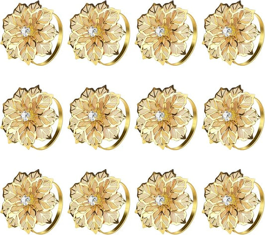 KPOSIYA Flower Napkin Rings Holder Metal Black Napkin Rings Set of 50 for Wedding Party Holiday Banquet Christmas Dinner Delicate Serviette Buckles Decor Favor (50, Gold)
