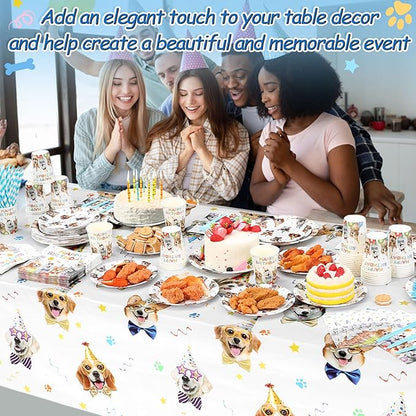 452 Pcs Dog Birthday Party Decorations for 50 Guests Include Dog Paper Plates Napkins Cups Tablecloth Cutlery Straws Puppy Party Tableware for Puppy Theme Birthday Supplies