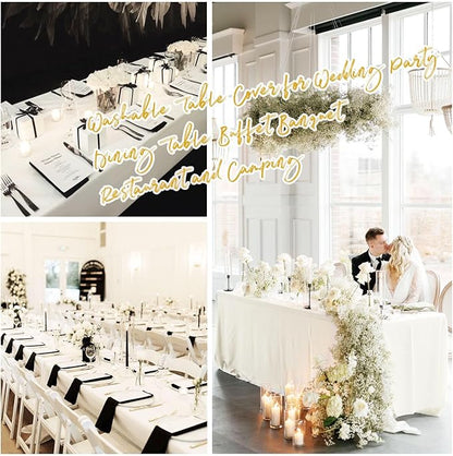 12 Pack 60 x 126 Inch Rectangle Tablecloth Ivory Polyester Tablecloth for 8 Ft Rectangle Tables, Washable Fabric Table Cloth for Wedding Dining Table Buffet Parties Camping