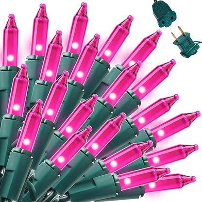 Joiedomi Pink Christmas String Lights,100 Count 21.4FT Fairy Tree Lights Plug in for Indoor Outdoor Xmas Valentines Decor Patio Holiday Theme Party Yard House,Green Wire