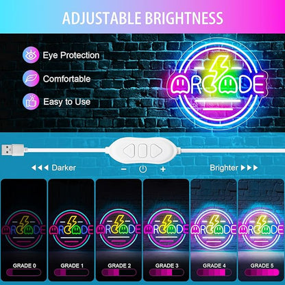 Gamer Neon Sign for Gamer Room Decor, Dimmable Arcade Neon Signs for Wall Decor, USB Powered Bright LED Neon Gaming Signs for Boys Room, Best Gamer Gifts for Teenage Boys, Kids(13.3”x13.3”)
