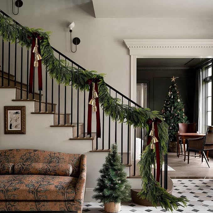 N&T NIETING 6FT Christmas Norfolk Pine Garland Real Touch Pine Artificial Garlands Faux Greenery Garland Winter Christmas Garland for Table Mantle Holiday Indoor Outdoor Xmas Decorations (4 Pcs)