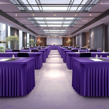 Wish Care 6 Pack Dark Purple Spandex Table Clothes for 6 Foot Rectangle Tables, 6FT Wrinkle Free Fitted Tablecloths Ruffles Design Table Cover for Party, Banquet, Wedding and Events