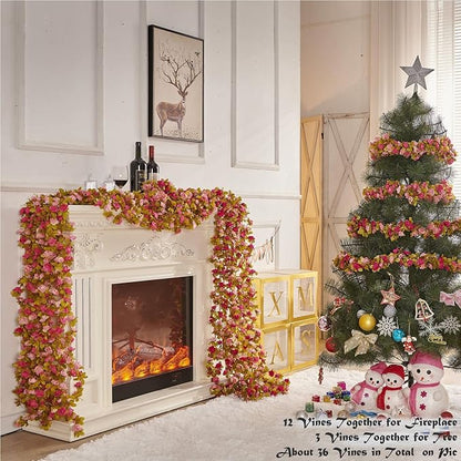 8 Pcs x 8.2 ft Flower Garland Artificial Rose Vine Flowers with Green Leaves Hanging Fake Roses Vine for Room Party Home Wedding Birthday Christmas Wall Arch Decor, Fall Purple Flower