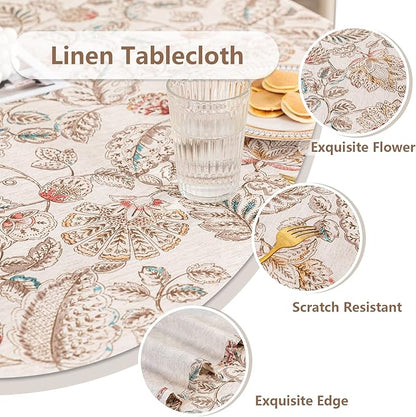 Mysky Home Waterproof Tablecloth Rectangle 60x102 Inch Rustic Burlap Tablecloth Spring Floral Linen Table Cover Farmhouse Decoration Rectangle/Oblong for Holiday, Dinner, Indoor and Outdoor Use, Brown