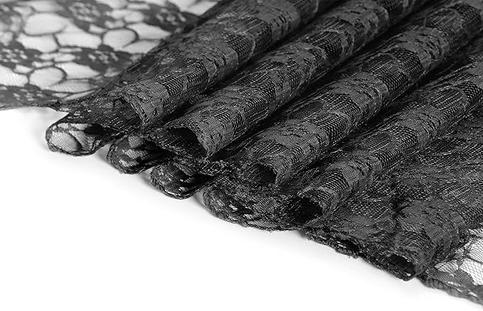 MDS Pack of 25 Wedding 12 x 108 inches Lace Table Runner for Wedding, Decorations for Birthday Parties, Banquets, Graduations, Engagements, and Runners fit Rectangle, Round Table- Black