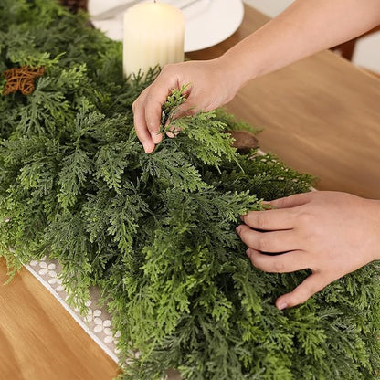 6FT Real Touch Cedar Garland - Artificial Christmas Garland Fake Green Faux Thick and Lush Pine Needles Garlands for Table Fireplace Mantle Holiday Home Indoor Outdoor Decor (2PCS)