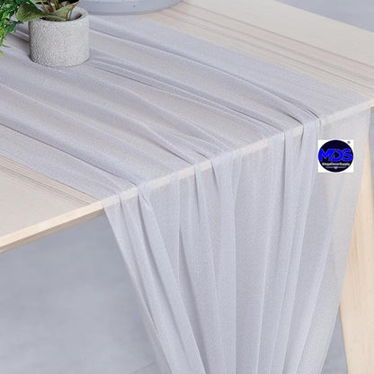 MDS Halloween Chiffon Table Runner - 5 Pack, 29 x 170 Inches, 14ft Each - Sheer Spooky Table Runners for Haunted House Parties, Trick-or-Treat Tables, Witchy Décor, Wedding & Events - Cool Gray