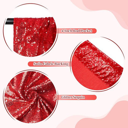 SquarePie Sequin Backdrop Curtain Less See Through Background for Wedding Christmas Party(8FT x 8FT, Red)