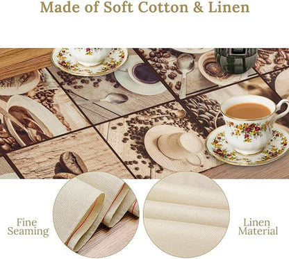 Coffee Theme Table Runner, Rustic Farmhouse Coffee Cup Latte Cappuccino Tea Party Cafe Table Center Decor for Home Kitchen Dining Patio Holiday Party Indoor Outdoor Table Decorations, 13"x72" Inch