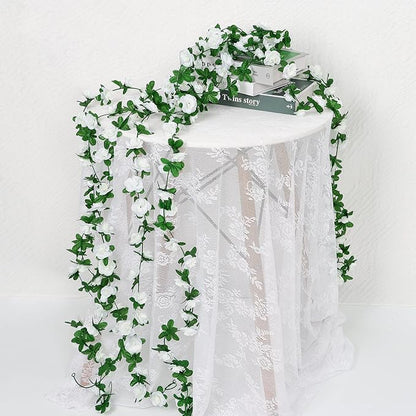 KHOYIME 9 Pack 72 FT Artificial Flower Garland, Fake White Roses Vines Silk Flowers Faux Plastic Outdoor Hanging Floral Ivy Garland Decoration for Wedding Arch Bedroom Home Wall Backdrop Room Decor