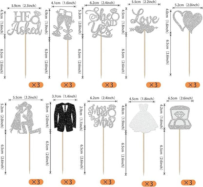 30 Pack Bride to be Cupcake Toppers Glitter Diamond Ring I Do Love Cupcake Picks Miss to Mrs He Asked She Said Yes Bridal Shower Wedding Engagement Bachelorette Cake Decorations Silver