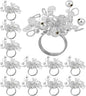Decorative Napkin Ring Set of 12 - Handmade Glass Beads Napkin Holders for Table Setting Elegant Dining Accessory Round Heavy Duty Metal Frame Wedding & Party Table Décor (Silver) - CLEENTABLE