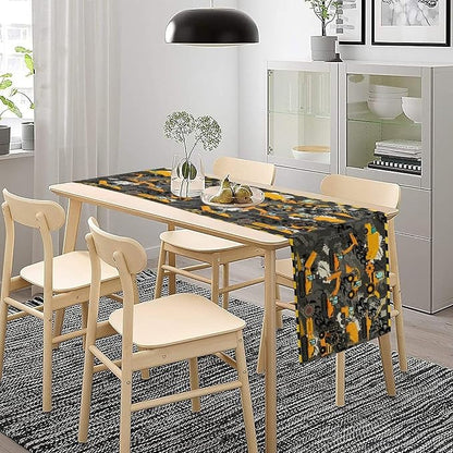 Cartoon Car Table Runner,Boy Kids Construction Yellow Tractor Excavator Tablecloth Burlap for Hotel Indoors Outdoor Dining Room Kitchen Home Decor,W13X L108 in