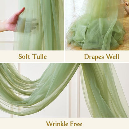Wedding Arch Draping Fabric Backdrop 2 Panel 30" x 19Ft Sage Green Drapes Curtains for Wedding Reception Sheer Tulle Backdrop Curtain for Ceremony Birthday Party Baby Shower Arbor Ceiling Decorations