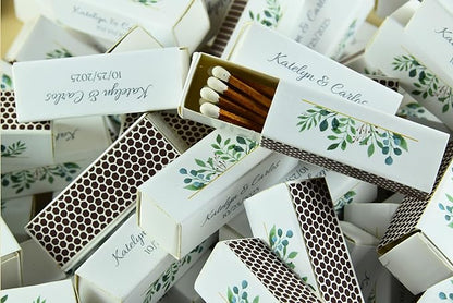 Custom Matchboxes - Set of 10 - Personalized - 2" Inch Long - Colorful Matchsticks - Weddings – Wedding Favor - Matchboxes, Custom Matchbox (2" Matchsticks, Wedding Design #5)