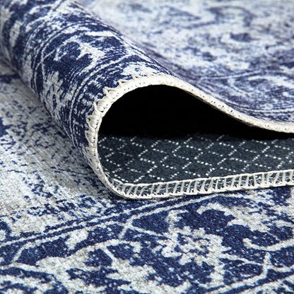 Bloom Rugs Washable Non-Slip 10 ft Runner - Blue/Ivory Traditional Runner for Entryway, Hallway, Bathroom, and Kitchen - Exact Size: 2.5' x 10'