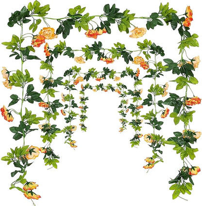 JUSTOYOU 2 Pack (15.8FT) Fake Rose Garland, Artificial Rose Vines Flowers Hanging Silk Rose Vine Wedding Home Backdrop Party Arch Arrangement Decoration