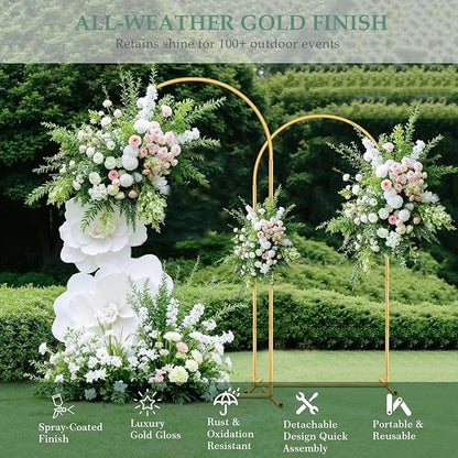 Wedding Arch Backdrop Stand 7.2FT, 6FT Set of 2, Gold Metal Balloon Arch kit Stand for Gender Reveal Ceremony Birthday Anniversary Bridal Graduation Party Event Decoration