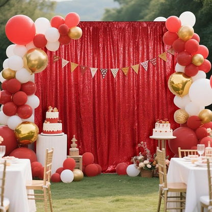 SquarePie Sequin Backdrop Curtain Not See Through Thick Glitter Background for Party 6FT x 8FT Red