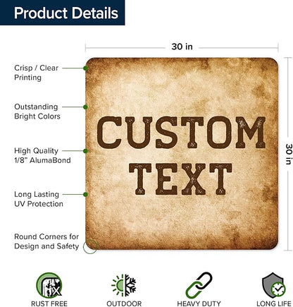 Custom Sign, Custom Street Sign, 11 Font Colors, 13 Font Styles, 4 Hole Options, 22 Sizes, 30x30 Inches, Rust Free DiBound, Fade Resistant, Made in USA by My Sign Center (Vintage)