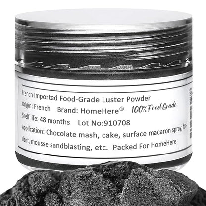 HomeHere Edible Luster Dust Food-Grade Glimmer Powder Glitter for Cake Decorating 7g, Edible Sprinkle Glitter for Cocktails Drinks Baking Candy Dessert Chocolate Vegan Tasteless, Black