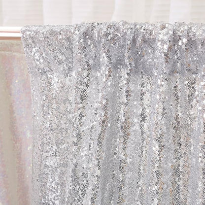 Poise3EHome 5FT x 7FT Silver Sequin Photography Backdrop Curtain for Party Decoration, Silver