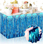 3 Pack 29 x108 Inch Lake Blue Foil Fringe Table Skirts Metallic Banner for Tinsel Streamer Garland Backdrop for Parade Floats Mother's Day, Graduate, Birthday, Wedding Party Decoration