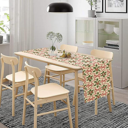 Christmas Table Runner,Xmas Holiday Bowknot Decor Table Cloth Kitchen Dining Table Decoration for Home Party Decor 13x108 Inch