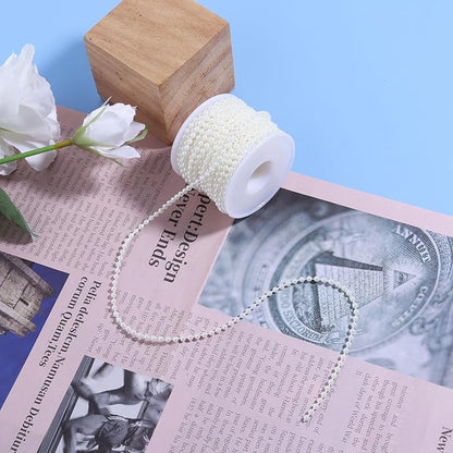 Pearls String Beads 33 Feet Crafts Faux Pearl Roll for Christmas Garland Flowers Wedding Party Jewelry Decoration(3mm Ivory)