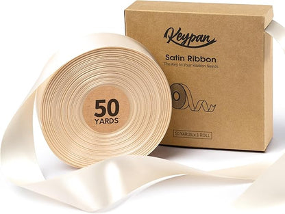 Ivory Satin Ribbon 1-1/2 Inch x 50 Yards Double-Faced Polyester Cream Ribbons for Christmas Gift Wrapping Bows Crafts Floral Bouquet Wedding Invitations