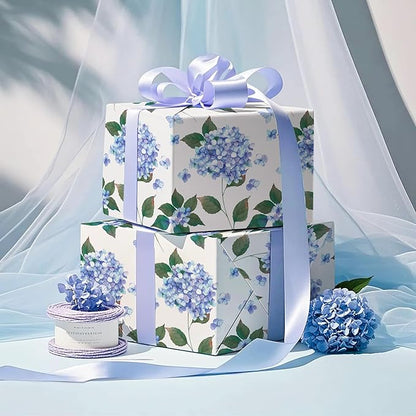 WRAPAHOLIC Kraft Hydrangea Floral Wrapping Paper Roll - Mini Roll - 17 Inch x 16.5 Feet - Hydrangea Flower Wrapping Paper for Wedding, Birthday, Bridal Shower, Tea Party