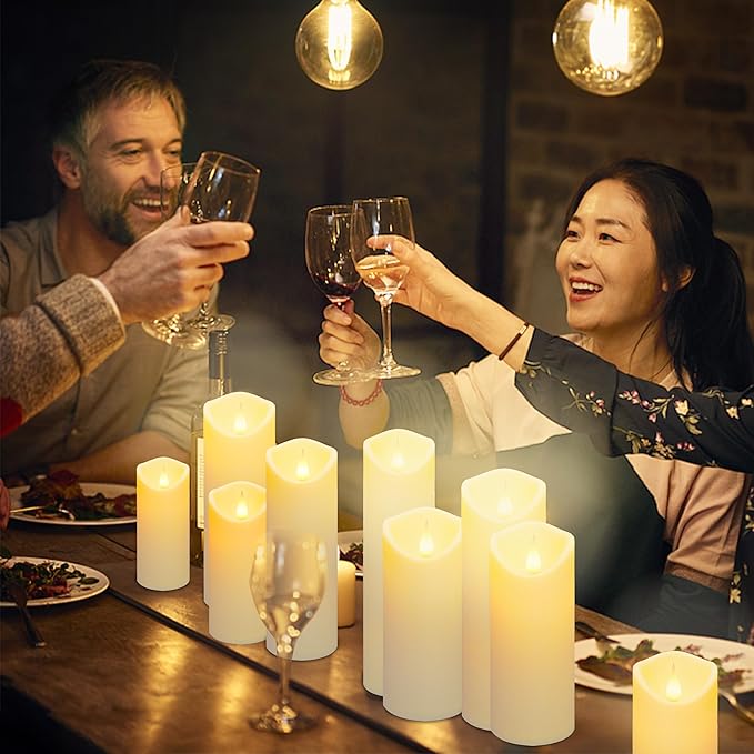Aignis 2pcs Flameless LED Candles Battery Operated with 10-Key Remote Timer, Indoor Heat Resistant, 3D Wick with Warm Flickering Glow for Cozy Home/Wedding/Holiday Décor (D 2.2" x H 6")