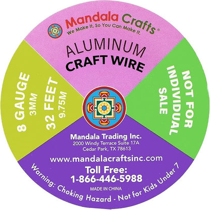Mandala Crafts 8 Gauge Anodized Aluminum Craft Wire for Jewelry Making - 120 FT Colored Flexible Silver Copper Purple Pink Brown Ice Blue Wire - Bendable for Bonsai Armature Crafting Sculpting