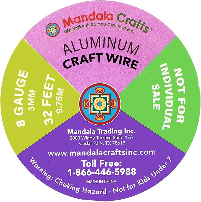 Mandala Crafts 8 Gauge Anodized Aluminum Craft Wire for Jewelry Making - 120 FT Colored Flexible Silver Copper Black Pink Ice Blue Red Wire - Bendable for Bonsai Armature Crafting Sculpting