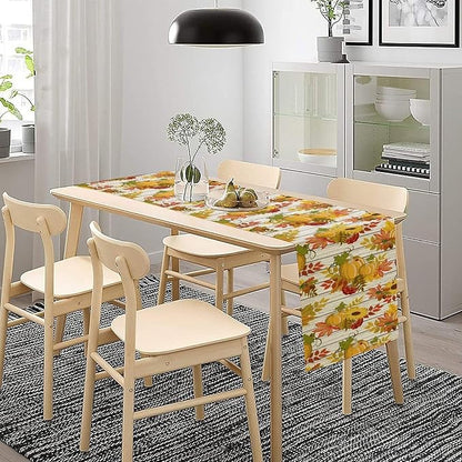 Autumn Table Runner,Seasonal Pumpkins Thanksgiving Kitchen Dining Table Decoration for Home Party Decor 13x90 Inch