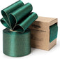 Christmas Ribbon Wired Green Satin Ribbons 2-1/2 Inch Double-Faced Gold Glitter for Tree Decoration, Wreath, Gift Wrapping, Home Decor 10 Yards
