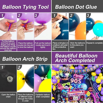 90s Party Decorations 80's 90's Theme Party Bundle includes Inflatable Gitar&Mobile Phone, Back To The 90's Banner, Tablecloth, Cake Toppers, Plates, Napkins, Hip-Hop Backdrop