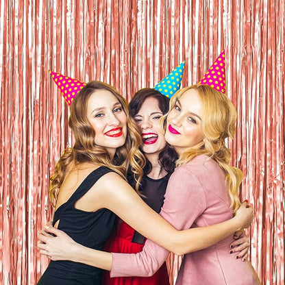 BTSD-home 4 Pack Rose Gold Foil Fringe Curtain, Metallic Photo Booth Backdrop Tinsel Door Curtains for Wedding Birthday Bridal Shower Baby Shower Bachelorette Christmas Party Decorations(3ft x 8ft)