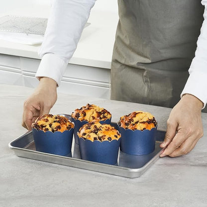 Panificio 10 Ounce Cupcake Wrappers, 200 Scalloped Baking Cups - Oven-Ready, Greaseproof, Midnight Blue Paper Cupcake Liners, Disposable, For Birthdays, Baby Showers, Or Weddings - Restaurantware