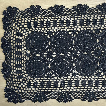 Phantomon Lace Table Runner Rectangular Table Cover Cloth Handmade Crochet Floral Placemats 100% Cotton (Floral Black, 15x28Inch)