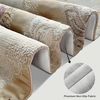 HeMiaor Exquisite Table Runner with Chenille and Elegant Chic Jacquard Textured Damask Design with Beaded Tassels for Daily Decoration 120 inches Long Beige