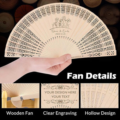 100 PCS Custom Fans Personalized Folding Fans for Line Dancing Wooden Hand Fan Wedding Favors Bulk Fans for Guests Party Event Use (Style15)