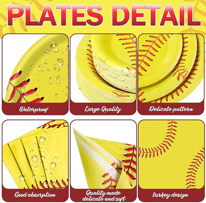 452 Pcs Softball Birthday Party Decorations for 50 Guests, Softball Paper Plates Napkins Cups Tablecloth Cutlery Straws Disposable Tableware Set for Women Men Sports Theme Party Supplies