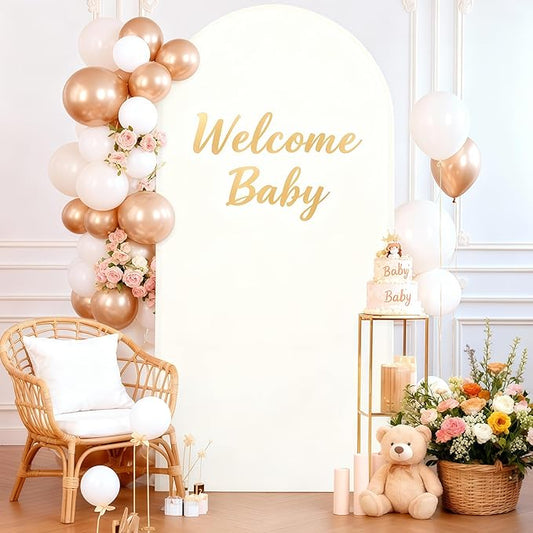 7.2FT Ivory Arch Cover - Polyester Fitted Wedding Arch Stand Covers Round Top Chiara Arch Backdrop Cover for Birthday Party Banquet Photo Background Decoration